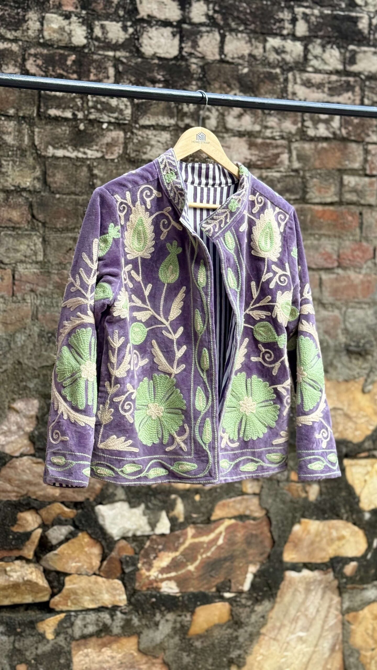 Womens Purple Velvet Embroidered Jacket with Floral Design - Image 6